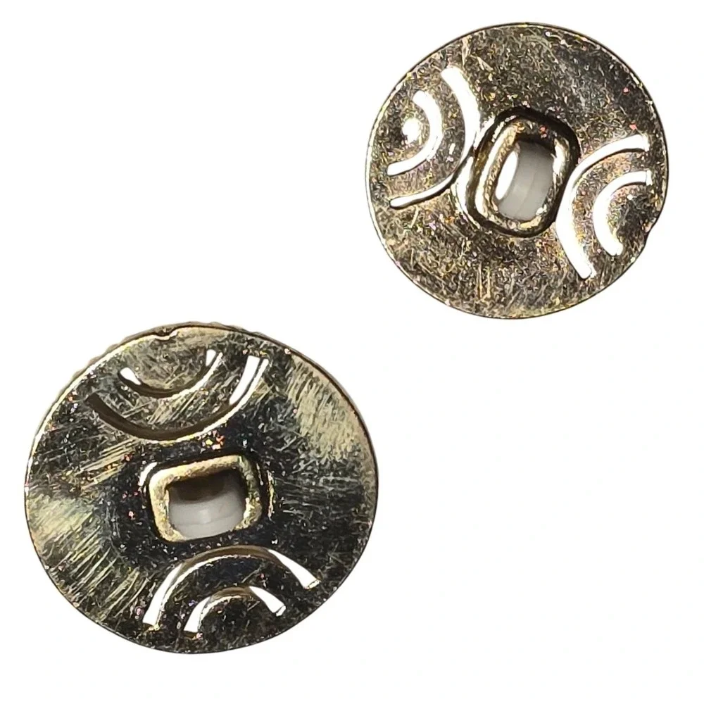 Vintage Gold Tone White Enamel Filigree Shank Buttons Set of 2 Replacement